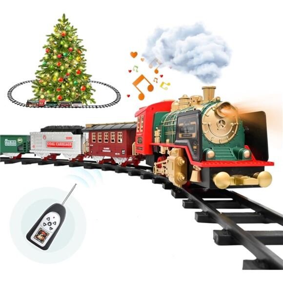 Train Set with Remote Control - Christmas Train Toys - Steam Locomotive - Picture 1 of 7